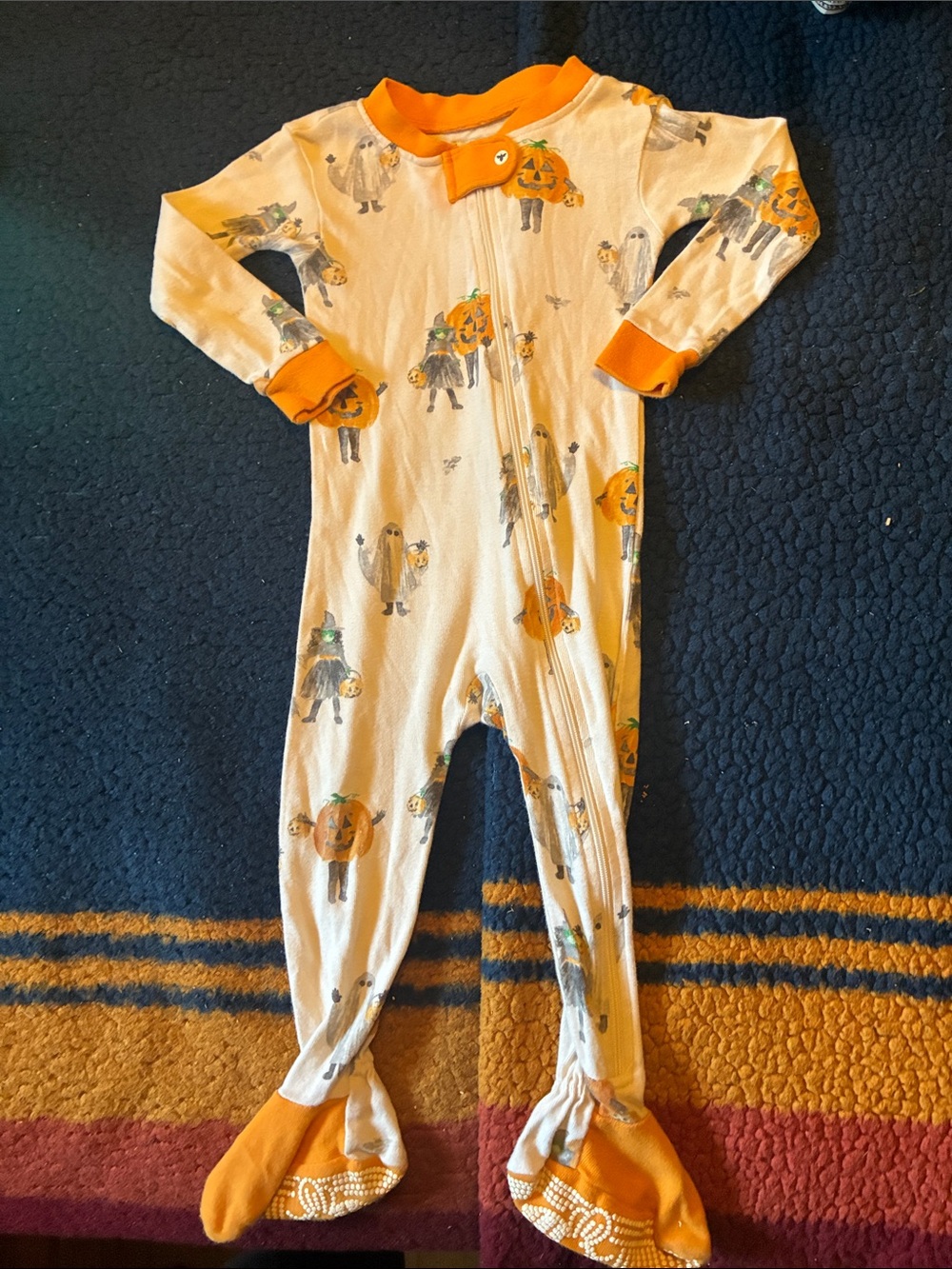 Burt's Bees baby Halloween Cream One-Piece Footed Pajamas with Orange Trim